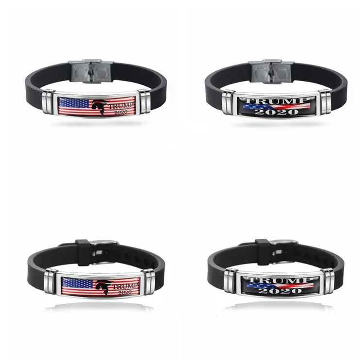 Fashion Bracelet Silicone Stainless Steel Bangle Keep America Great 2020 US Flag Charm Black Jewelry Mens Bracelets