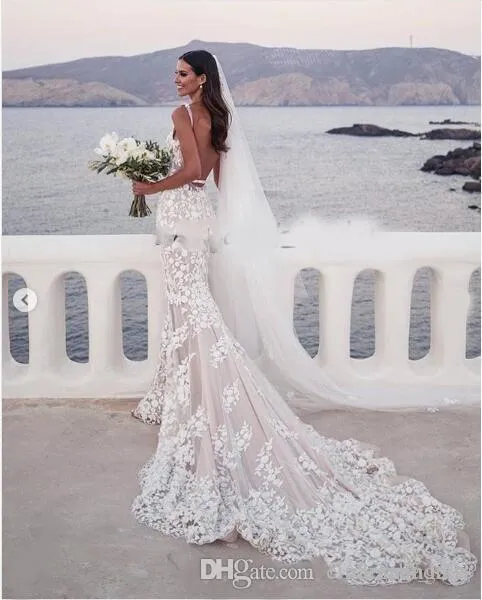 Steven Khalil 3D Floral Applique Lace Backless Mermaid Wedding