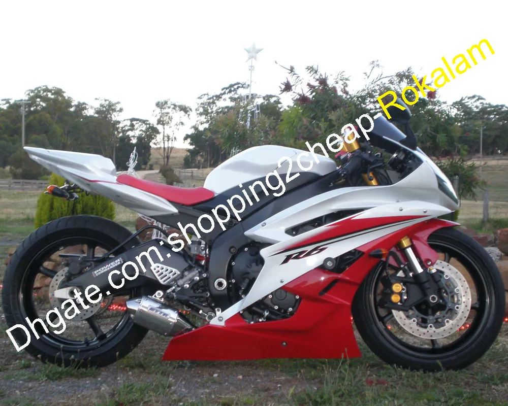 لجهاز Yamaha Fairing Parts YZF R6 YZFR600 YZFR6 600 YZF-R6 الطريق دراجة نارية أجزاء هيكل السيارة FIT أحمر أبيض 2006 2007 06 07 (حقن صب)