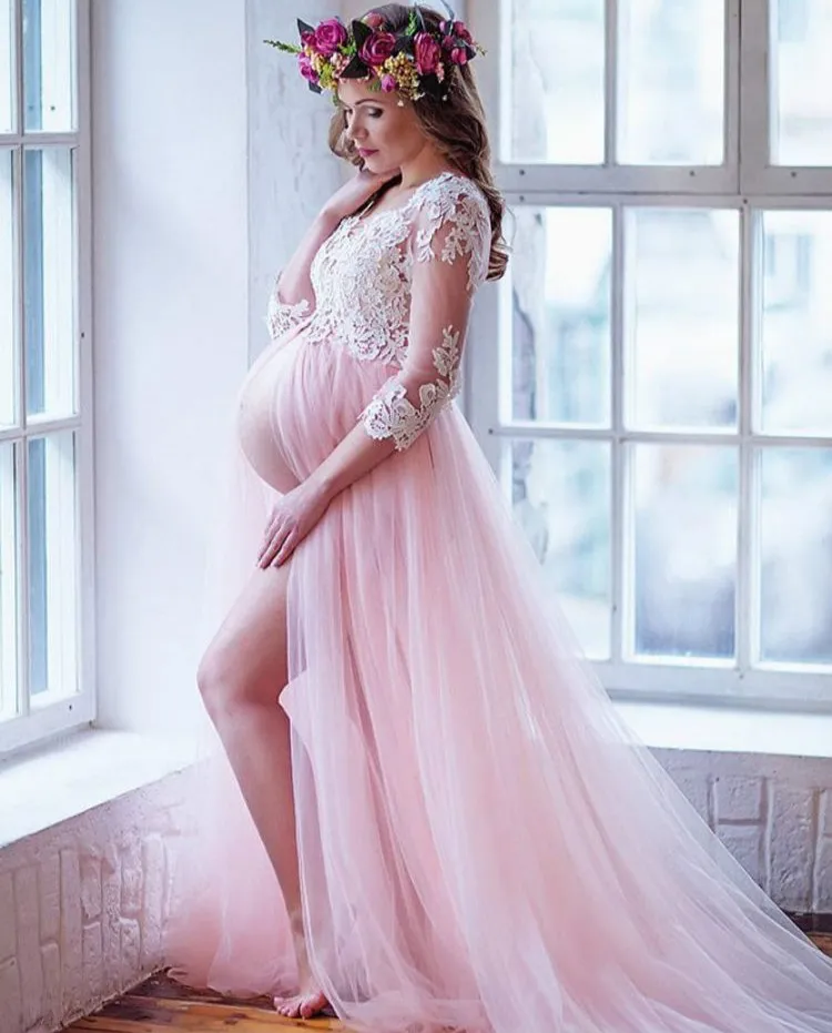 Elegant Lace Maternity Maternity Evening Gowns With Sexy Slit For