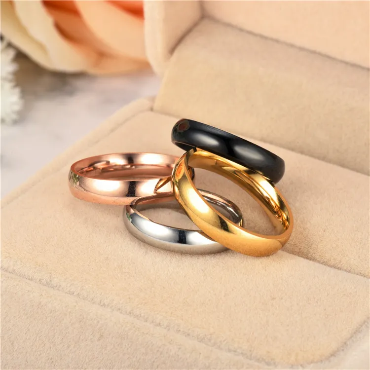 Goud eenvoudige band ringen roestvrij staal blanco ring dames heren ringen verloving trouwringen mode sieraden wil en zandgift