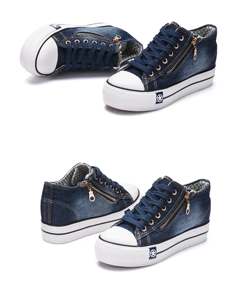 Hot Sale-Shipping Högkvalitativ ny höjd Öka tjocka denim kvinnors mode skor damer sneakers färg blandning EUR 35-41