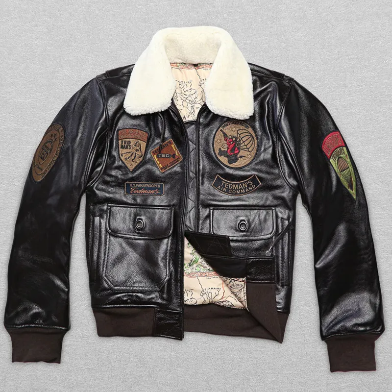 Avirex bontkraag echt leren jas heren bruine dikke schapenvacht flight jacket zwarte heren winter leren jas pilotenpak