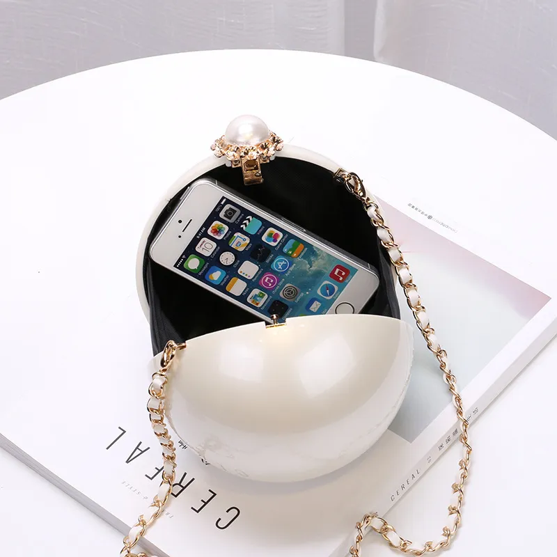 Women Round Pearl Evening Bag Bag Acrylic Acrylic Cluts Mini Pass Ladies Ladies Evening Party Bass203y