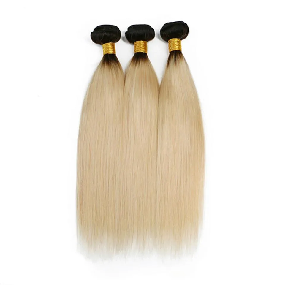 Mèches européennes lisses européennes couleur ombré 1B/613, Extensions de cheveux naturels, deux tons blonds ombrés, 24 pouces, 3 lots/lot