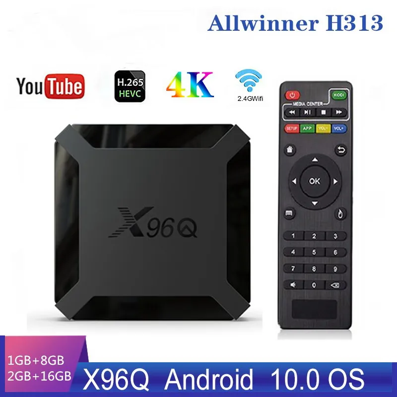 X96Q Smart Android 10.0 TV Box Allwinner H313 Quad Core 2GB 16GB Supporto 4K X96 Q Set TopBox Lettore multimediale