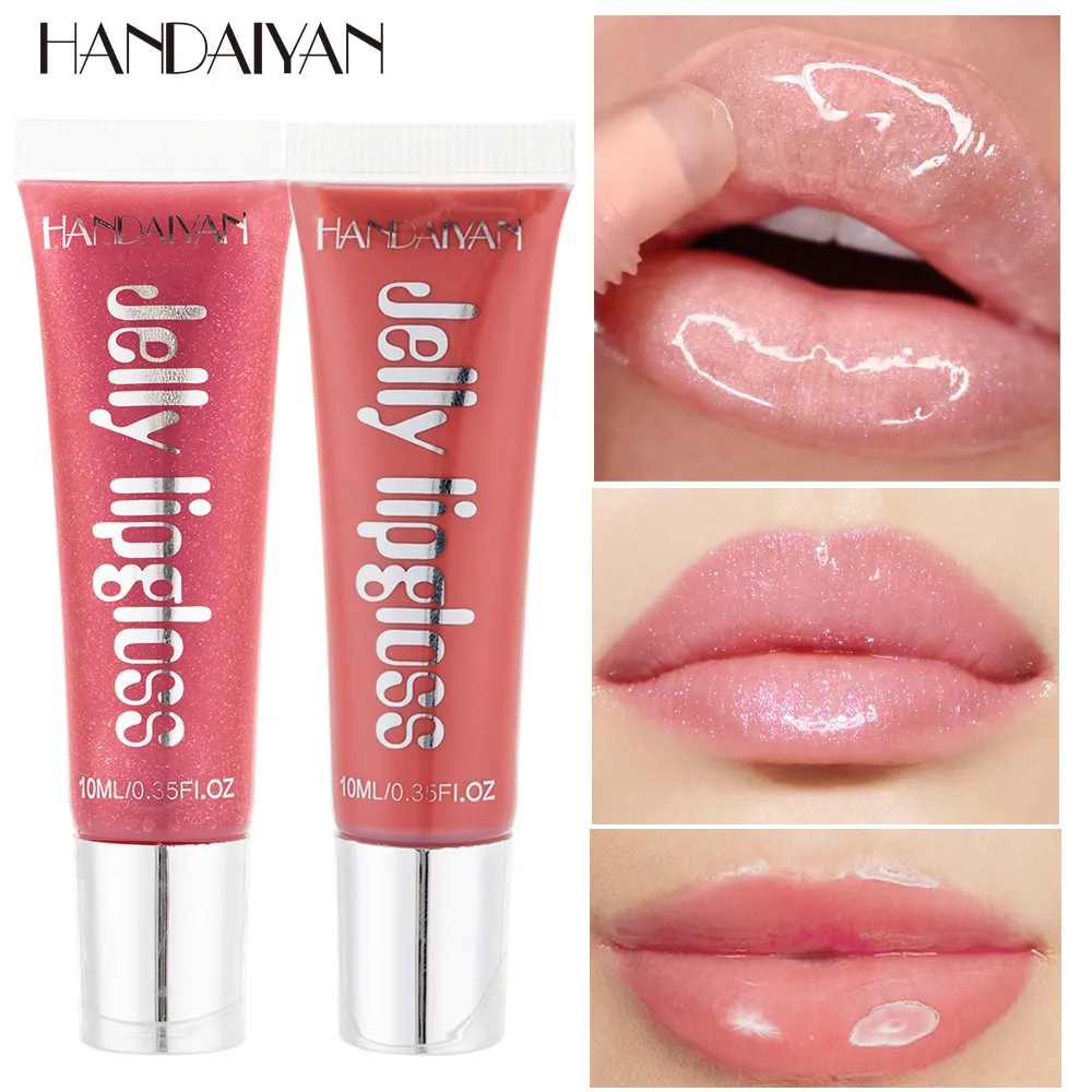 Dropshipping HANDAIYAN Jelly Lip Gloss Moisturizing Shiny glitter liquid lipstick clear lipgloss beauty Cosmetics lip tint Make Up Tool