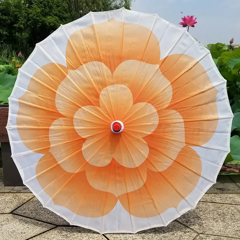 Chinese Colored Cloth Umbrella with Wood Handle Colorful Jasmine Bloom Flower Dance Parasol Wedding Props