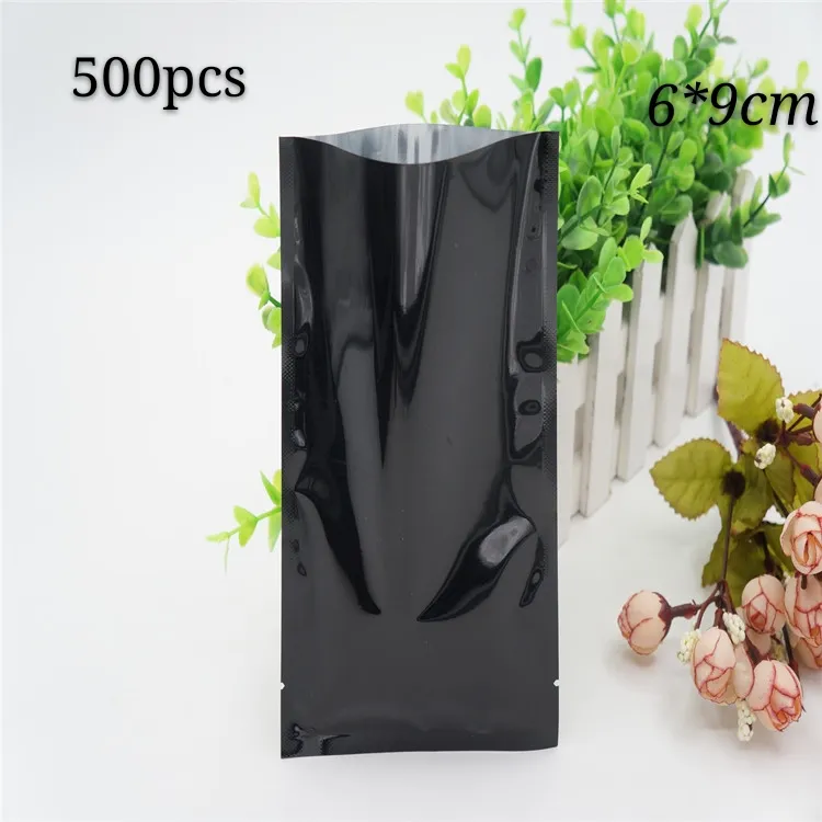 500 pcs 6*9 cm Noir Brillant Open Top Feuille D'aluminium Emballage Sac Thermoscellage Emballage Sous Vide Sacs Cadeau Stockage Emballage Power Pouch