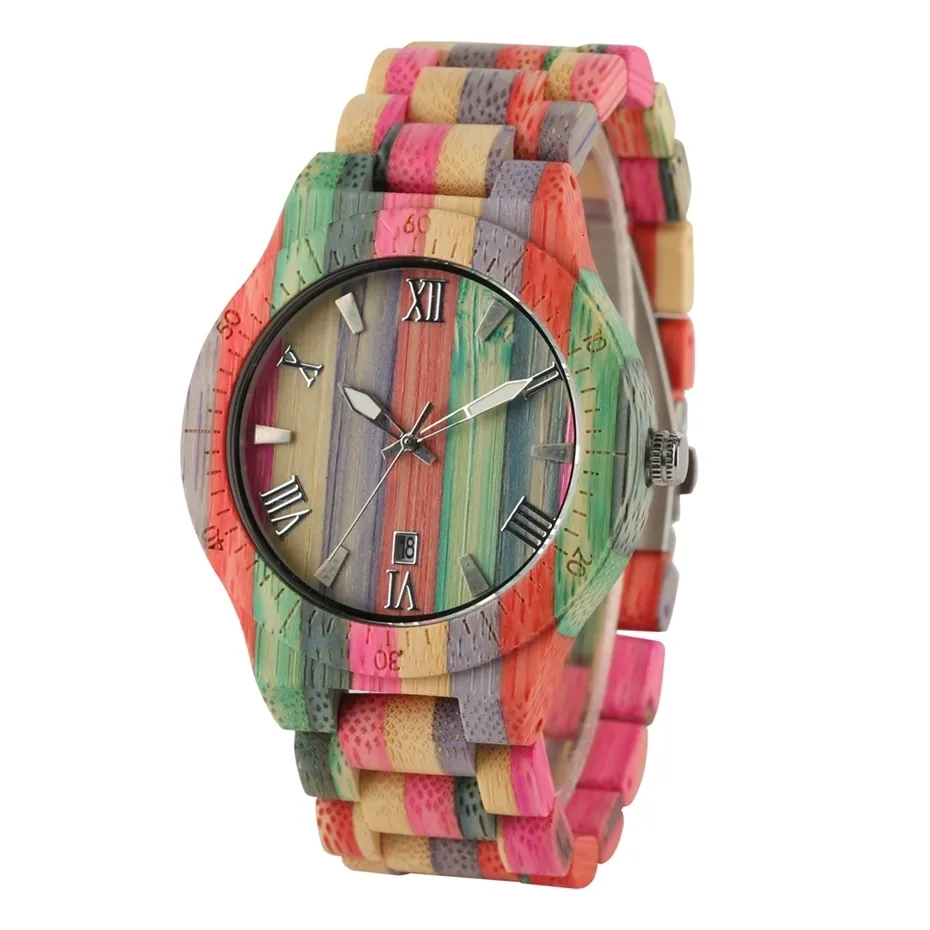 Men Women Fashion Colorful Wood Bamboo Watch Quartz Analog Handmade Full Wooden Bracelet Luxury Wristwatches Gifts for Lovers 2020 (2)