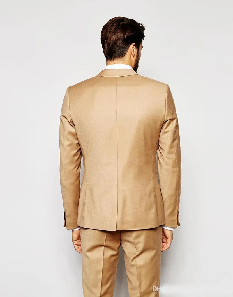 Mens Designer Modern Fit Double Breasted Wool Suit with Gold Buttons i