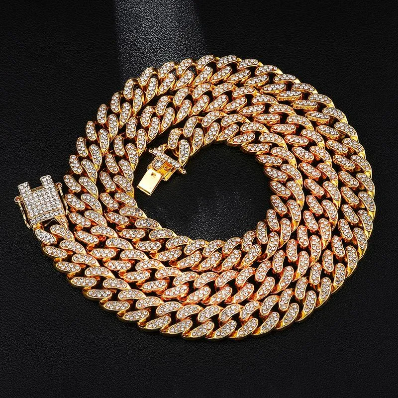 Hip Hop Necklace 13mm Cuban Link Chain for Men Iced Out Bling Rhinestone Chaine Homme Fashion Jewelry Wholesale