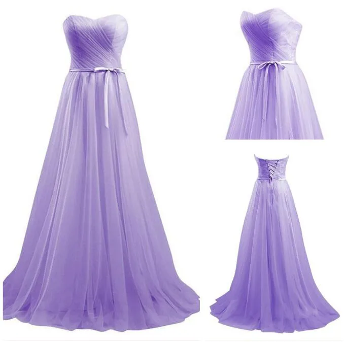 2019 Lilac Bridesmaid Dresses Custom Made Long Maid Of Honor Dress Sweetheart Soft Tulle Formal Party Gowns