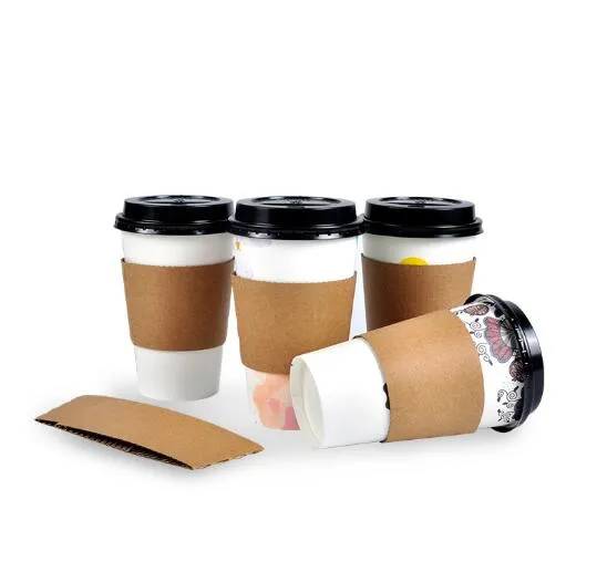 Copo Descartável luva para personalizado 12/16 oz Cups em branco de dois pisos Kraft Paper Coffee Tea Milk Cup Tampa Anti-quente