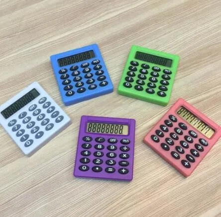 wholesale Cute Student Pocket 8 Digital Mini Electronic Calculator Candy 5 Colors Calculating Coin Batteries Calculator Office Supplies Gift