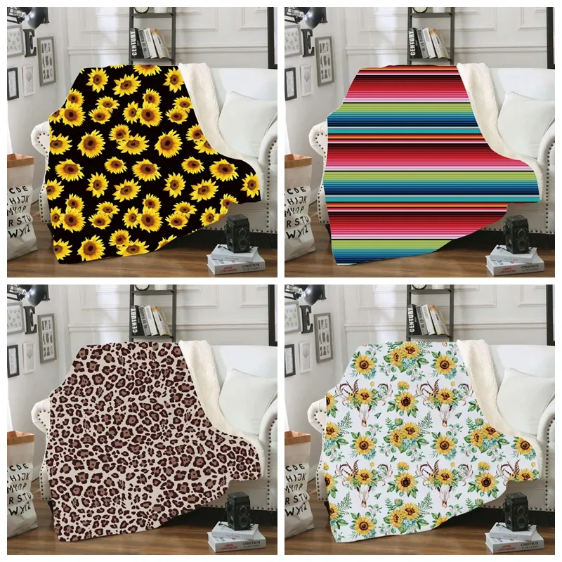 Coperte Coperta da tiro stampata girasole Doppi strati Coperte di flanella Coperta per aria condizionata Trapunte per bambini adulti 6 disegni Opzionale DW4147