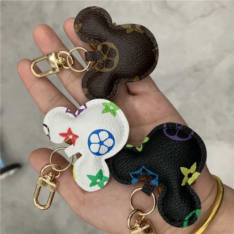 Mouse Design Car Keychain Flower Bag Pendant Charm Jewelry Keyring Holder for Women Men Gift Fashion PU Leather Animal Key Chain Accessories