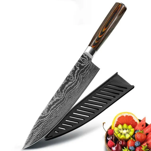 kitchen knives 1-10pcs 7CR17 High Carbon Stainless Steel Damascus Drawing  Gyuto Cleaver Set Slicer Santoku Knife Chef knife