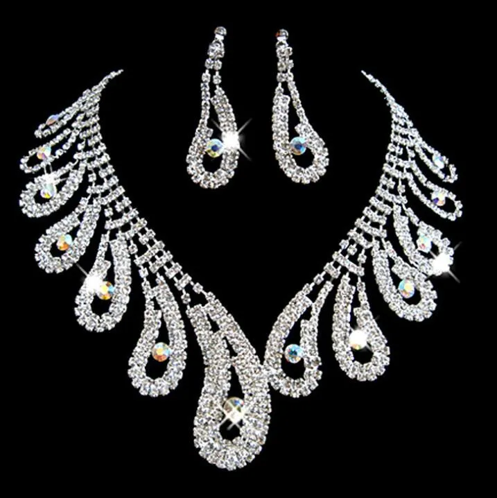 Womens Bridal Wedding Pageant Rhinestone Necklace Earrings Jewelry Sets for Party Bridal Jewelry fashion beauty Jewelry285l