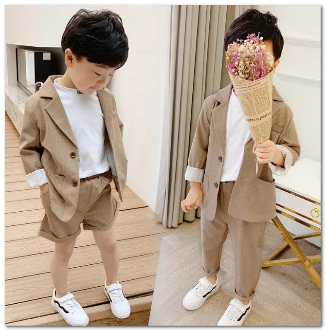 Kids Casual Outfits Jongens Performance Kleding Sets Revers Lange Mouw Blazers Uitloper + 2 Stks Sets 2019 Herfst Boy Clothes Y2172