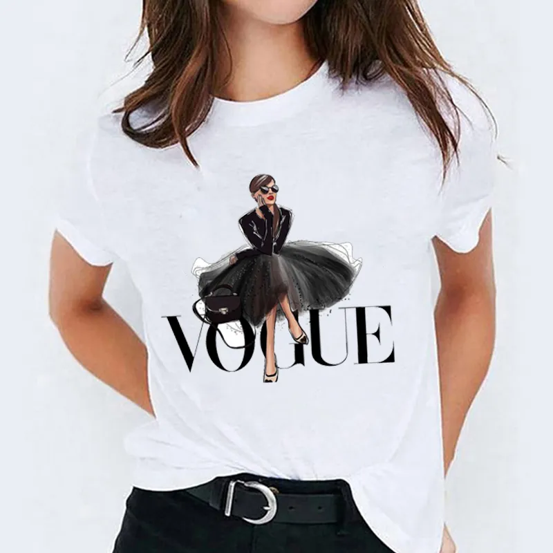 Femmes élégant Magazine Cute Cartoon dames Vogue Hauts femmes Graphic T-shirts Femme Camisas Lady T-shirt Harajuku T-shirt T-shirts