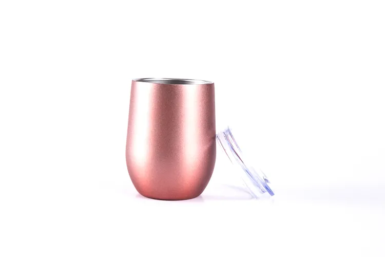 Stainless Steel Tumbler Rose Gold Insulated Wine Tumbler 12oz 6oz Coffee Mugs stemless Wine Glass For Wedding Christmas Gift