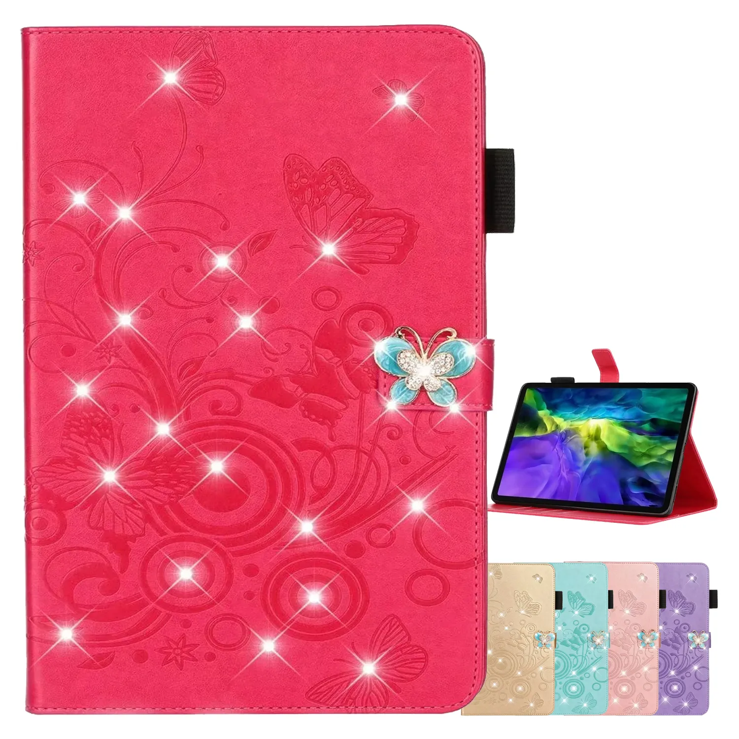 Butterfly Rhinestones Leather Tablet Cover för iPad Air Pro 11 9.7 Mini 1/2/4/5 Samsung Galaxy Tab A T860 Multi Card Slots Skyddsväska