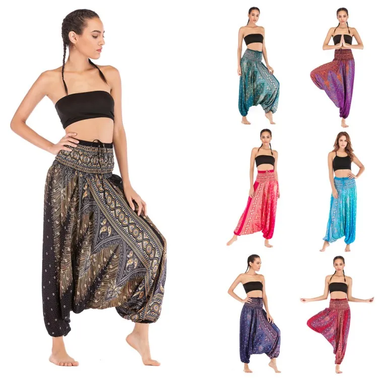 Casual Yoga Byxor, Kläder, Stor, Jumpsuit, Belly Dance Thai Style 7 Patterns Bohemian Typ Jumpsuits 2021