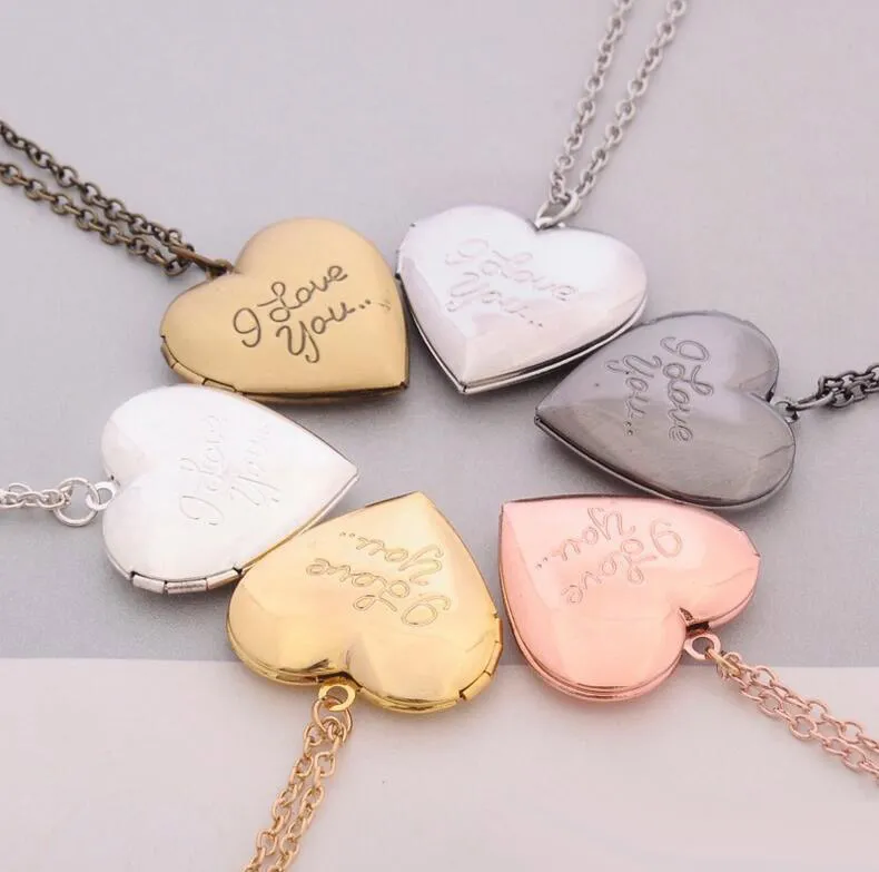 Kocham Cię Serca Medalion Naszyjnik Srebrny Rose Gold Chain Love Heart Secret Message Living Memory Wisiorek Lockets Kobiety Moda Biżuteria 30 sztuk