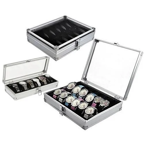 Grid Slots watch box convenient light watch winder Jewelry Wrist Watches Case Holder Display Storage Box Aluminium organize