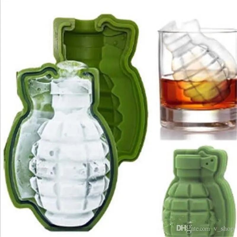 Hot 3D Grenade Form Ice Cube Mold Creative Ice Cream Maker Party Drinks Silikon Brickor Mögel Kök Bar Tool Mens Present