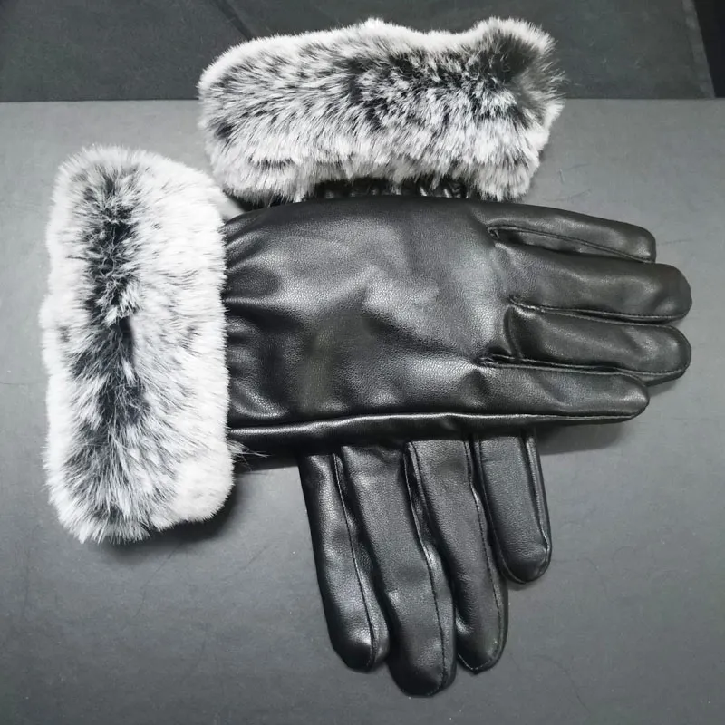 Mode zwart lederen handschoenen mode handschoenen vrouwen mannen winter warm luxe handschoenen zeer goede vijf vingers covers