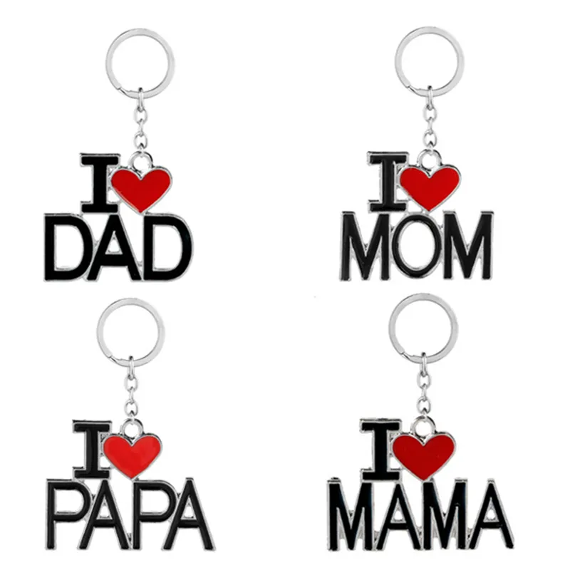 Serce Projekt Key Chain I Love Mom Dad Biżuteria Metalowa Rodzina Breloki Breloczki Prezenty Urodzinowe Dla Papa Mamy Moda Key Breloczek Uchwyt