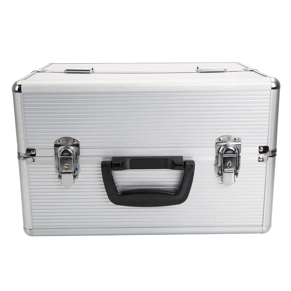 صندوق تخزين المحمولة الألومنيوم الماكياج مع مفاتيح ماكياج حالة القطار مستحضرات التجميل والمجوهرات مربع التخزين المنظم