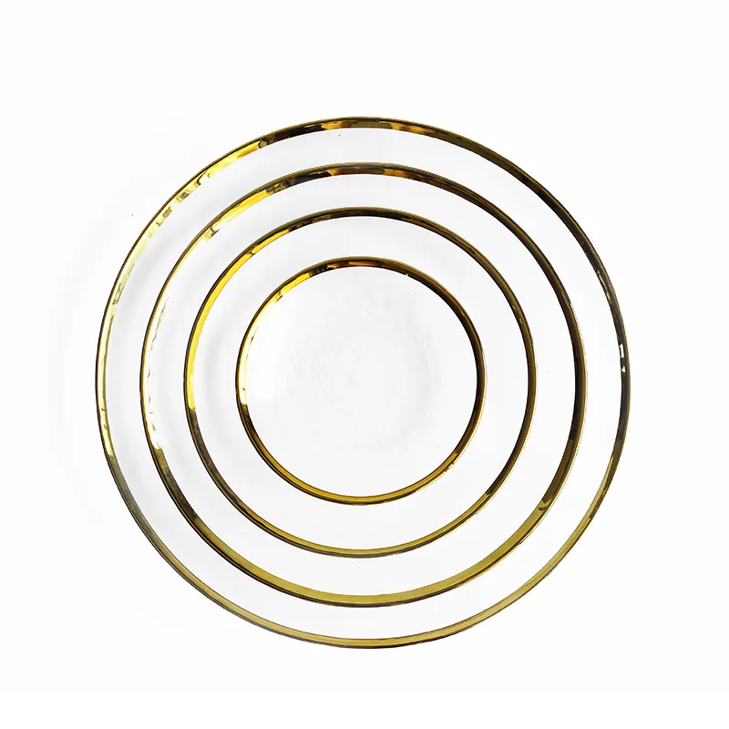 Classic Gold Rim Glass Plates Gerechten Japanse Hammer Graan Glassware Hoog helder catering servies voor trouwfeestrestaurant