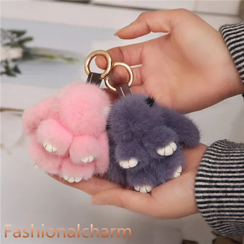 8 cm Cute Real Fur Rabbit Bunny Doll Zabawki Torba Urok Klucz Łańcuch Keyring Akcesoria Phone Torebka Torebka