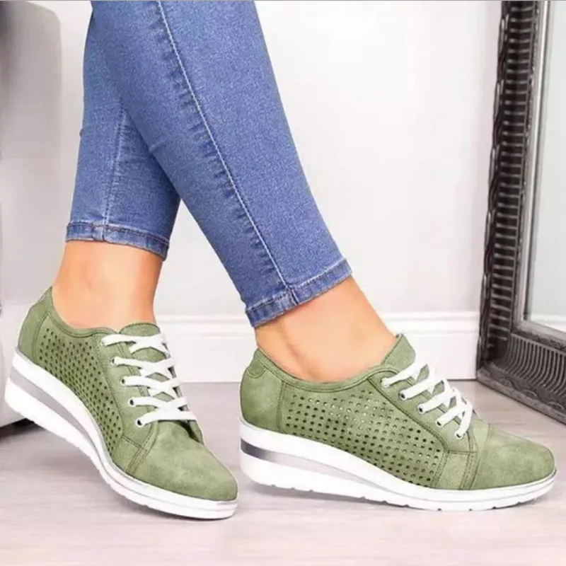 Topkwaliteit Vrouwen Schoenen Designer Spring Flat Trainers Mode Wedge Hak Mesh Comfortabel Ademend Casual Schoenen Maat 34-43