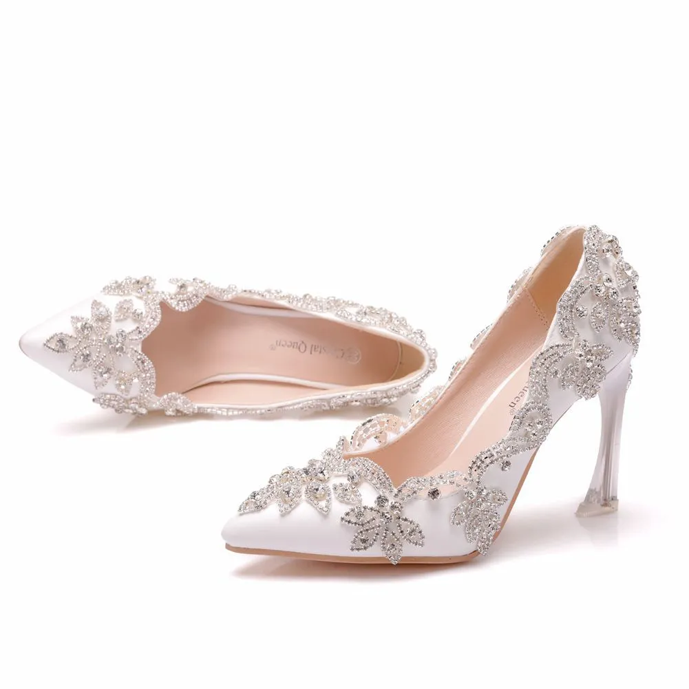 Sparkly Silver Crystal Sequins Wedding Shoes 2021 Leather 9 cm Stiletto  Heels Pointed Toe Wedding Pumps High Heels