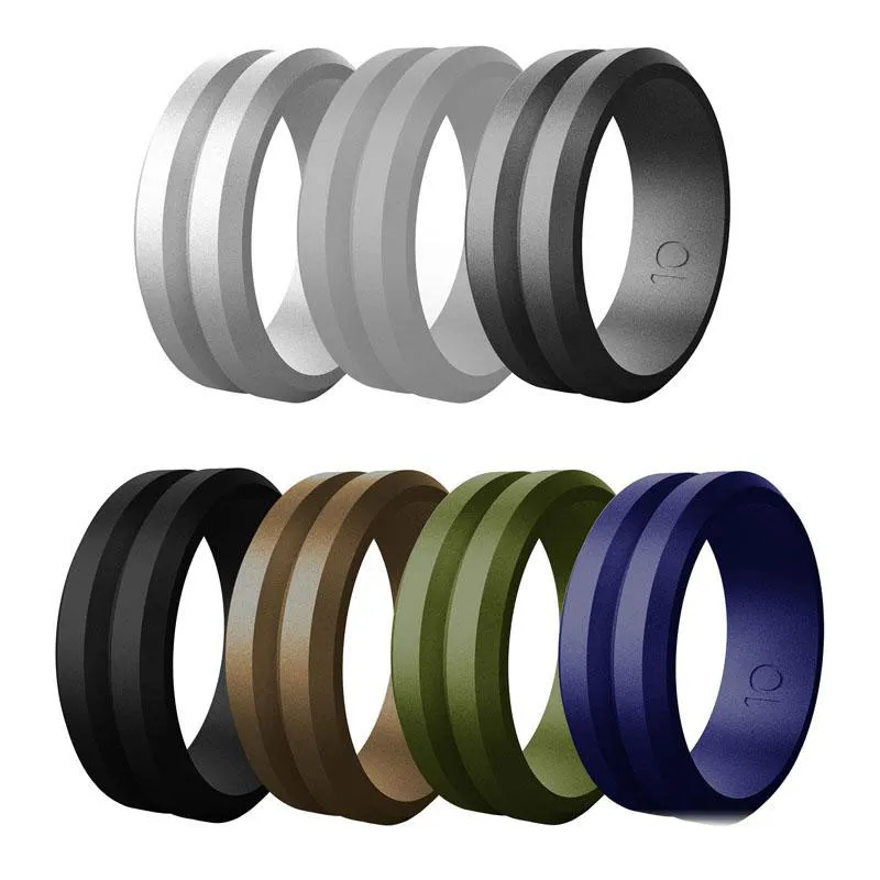 Silicone Anel de casamento para homens elegantes 8mm Acessível borracha de silicone Engagment Wedding Bands bordas chanfradas 7pcs / set