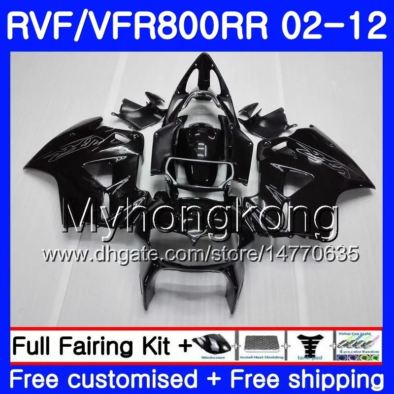 Kit For HONDA Interceptor VFR800RR 02 08 09 10 11 12 258HM.44 VFR 800RR 800R VFR800 RR ALL Black gloss 2002 2008 2009 2010 2011 2012 Fairing