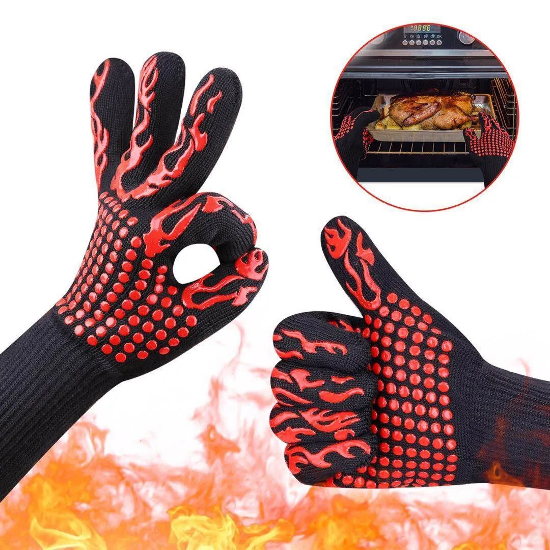 500 graus Célsio Resistente Ao Calor forno Luvas de Silicone Luvas de Silicone para Microondas PARA CHURRASCO Grelhar Luvas de Cinco Dedos Anti Slip Baking Ferramenta de Cozimento