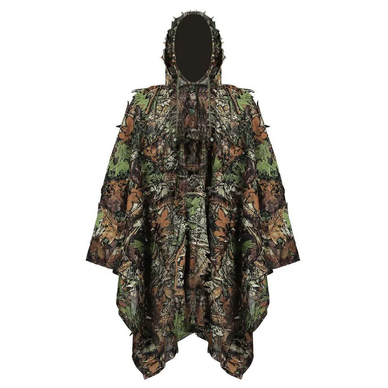 Jakt Camo 3D Leaf Cloak Yowie Ghillie Breattable Open Poncho Type Camouflage Birdwatching Poncho Windbreaker Sniper Suit Gear265s