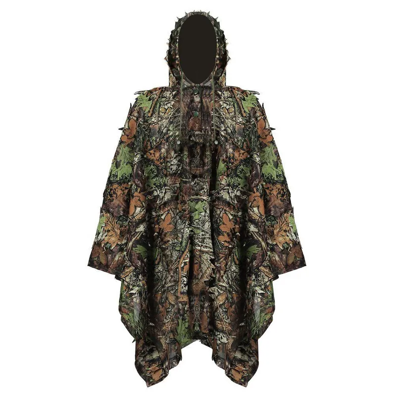 Chasse Camo 3D Feuille Cape Yowie Ghillie Respirant Ouvert Poncho Type Camouflage Observation des Oiseaux Poncho Coupe-Vent Sniper Costume Gear265S