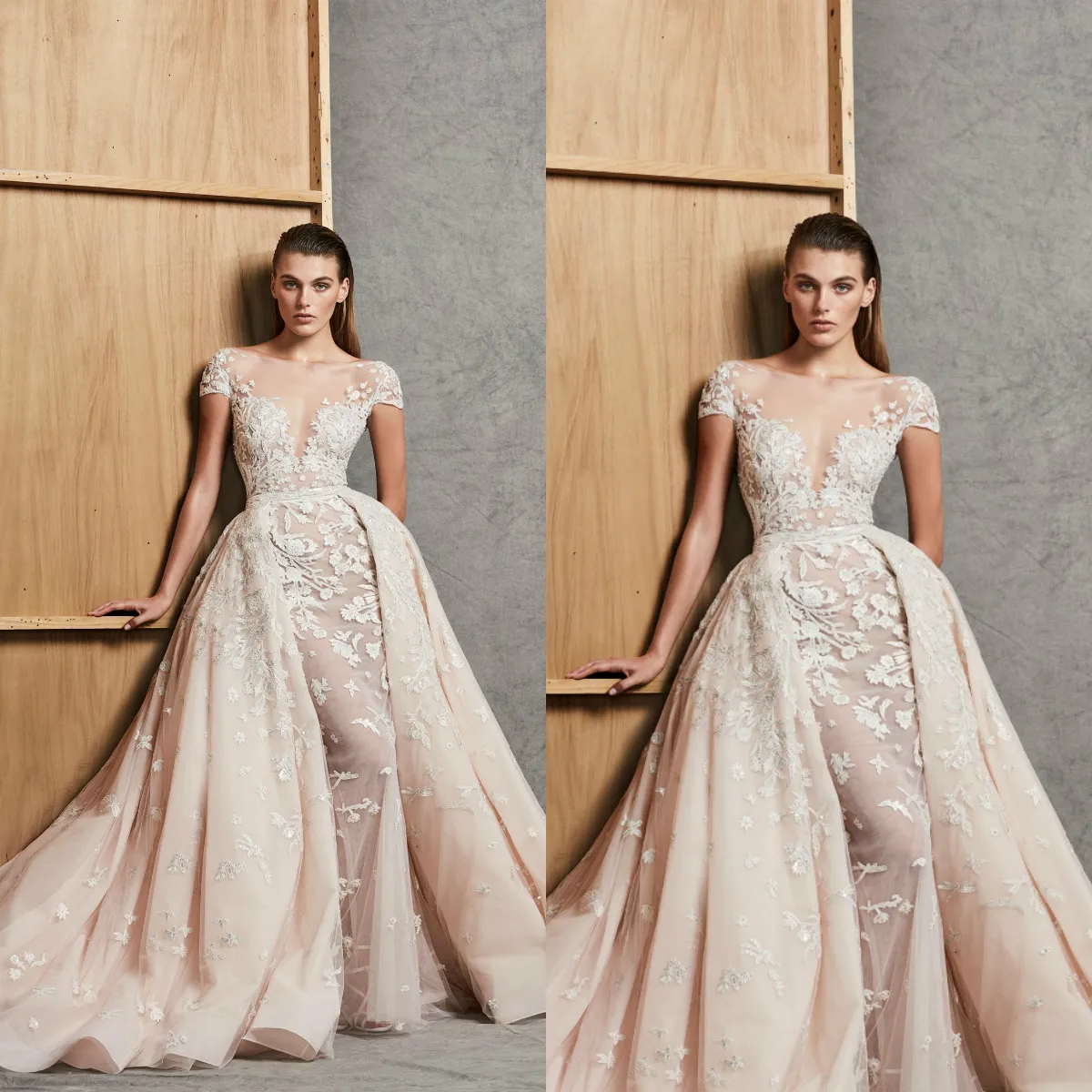 Zuhair Murad 2019 sjöjungfru bröllopsklänningar med avtagbar tåg Lace Applique pärlor Cap Sleeve Brudklänningar plus storlek Robe de Mariée