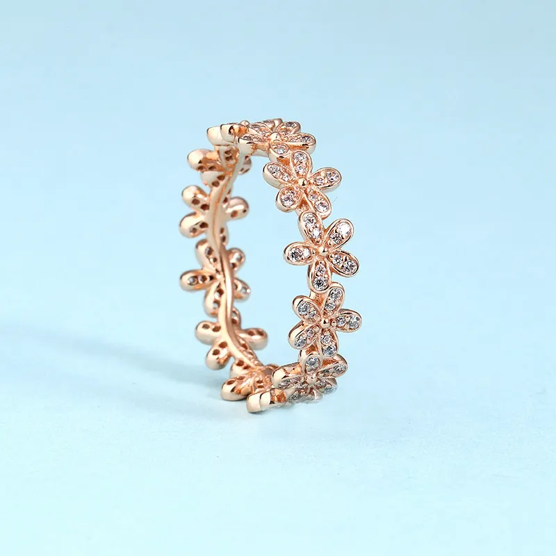 18K Rose Gold Daisy Kwiat Ring Oryginalne pudełko na Pandora 925 Sterling Silver CZ Diament Kobiety Obrączki