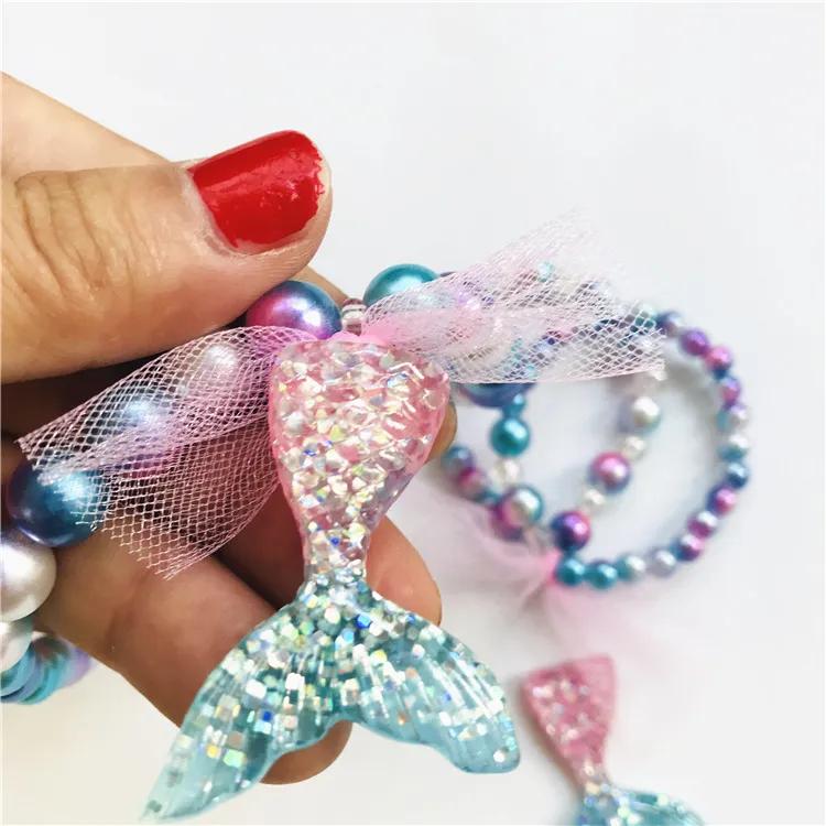 Cadeau Fille 5 Ans Set Bijoux Sirène Enfant BTHRORO - Collier Bracelet Bague Sac - Jeu Déguisement Princesse - Cadeau Fille Coffret Bijoux Sirène