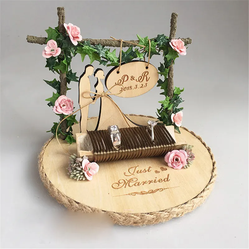 Creativo cuscino per anelli in legno cerimonia di nozze in stile foresta fatto a mano porta anelli di fidanzamento proposta di matrimonio giorno decorazioni di nozze326q