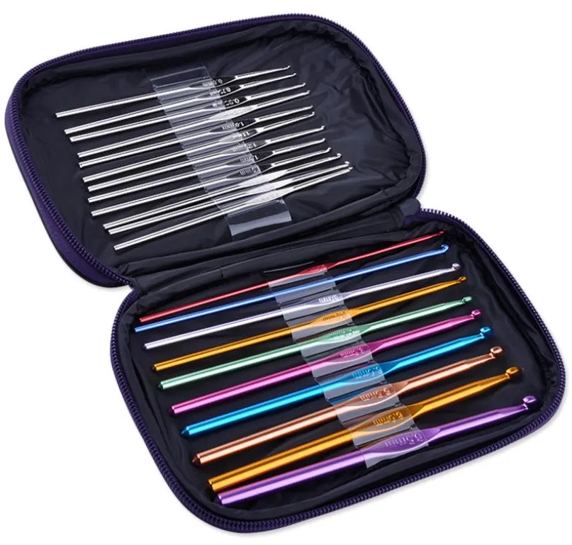 22pcs/lot Multicolour Metal Aluminum Crochet Hook Knitting Kit Needles Set Weave Craft Yarn Stitches Needle Stitch SN4111