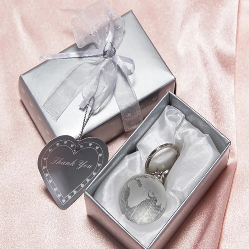 LED Light Crystal Glass Globe Keychain Football Basketball Golf Key Ring Bridal Shower Favor Wedding Party Gift For Guest