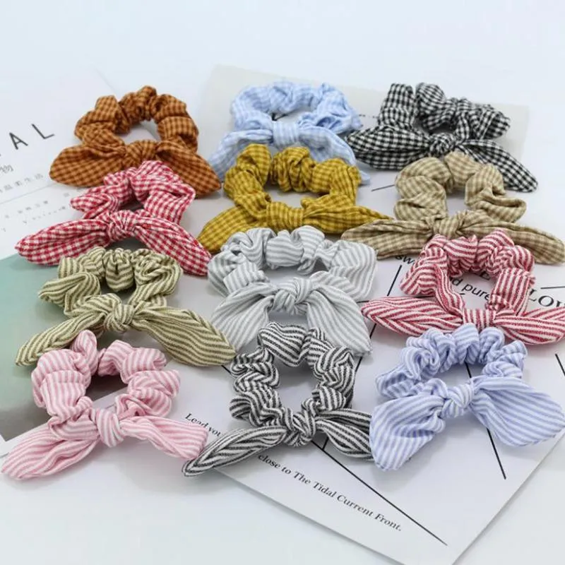 Tavşan Kulak Hairbands Şerit Ekose Bunny At Kuyruğu Tutucu Elastik Kadın Saç Scrunchies Saç Bandı Kız Moda Aksesuarları 14 Tasarımlar